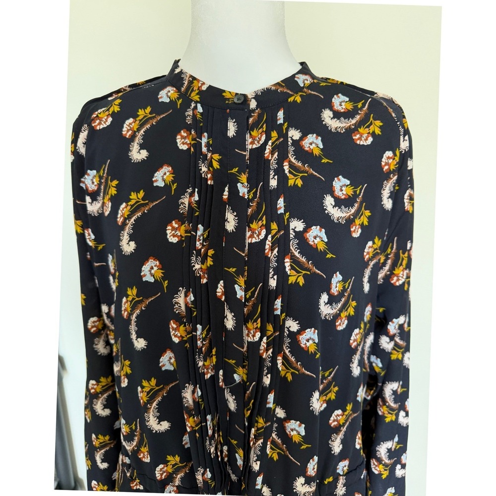 Banana Republic Navy Blue Feather Print Pintuck Shirt Dress Long Sleeve - Picture 7 of 15
